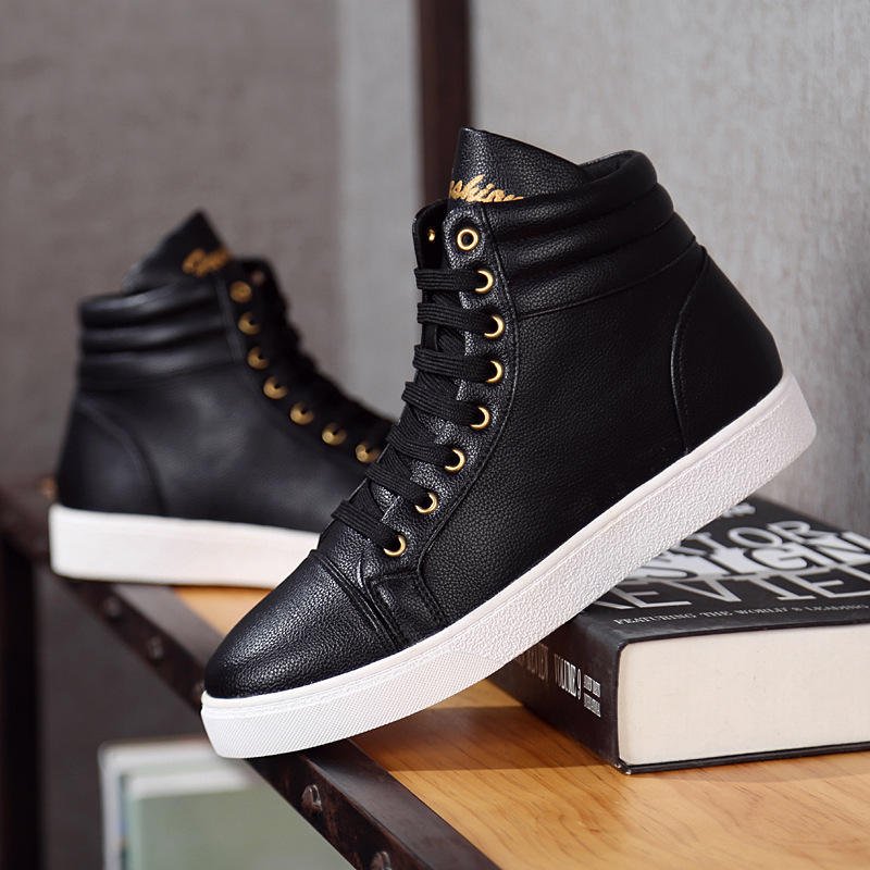Baskets montantes homme cuir synthétique noir détails dorés MEN HOUSE